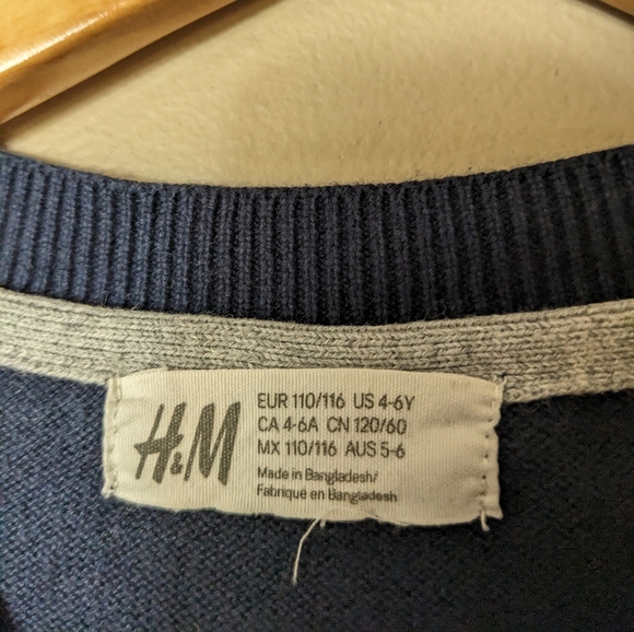 H&M Kids Blue Button-Down Long Sleeve V-Neck Cardigan Size 4-6 - Picture 3 of 4